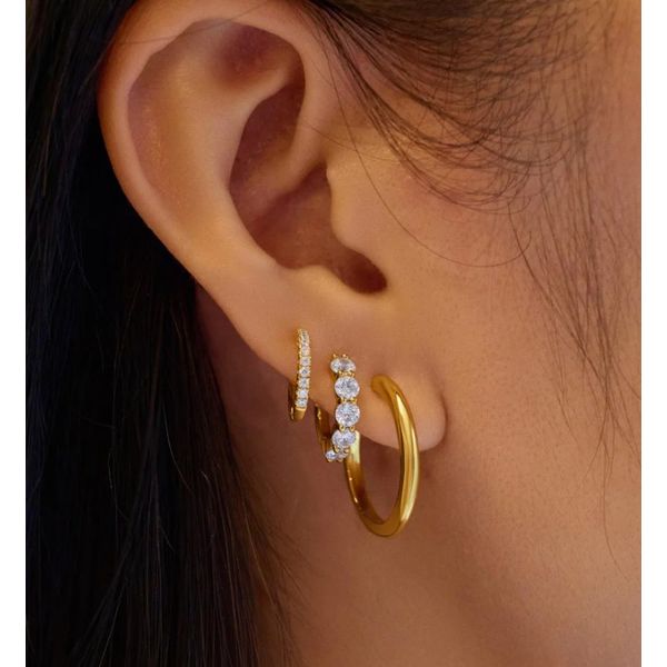 Sterling Silver Gold Plated Quintet Sparkle Huggie Hoop Earrings By Ania Haie Image 2 Orin Jewelers Northville, MI