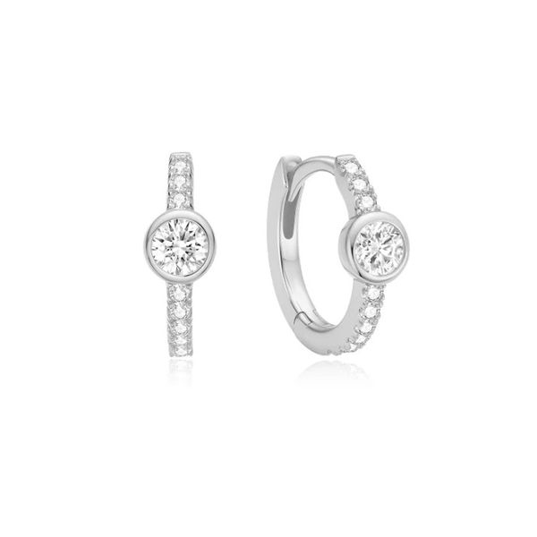 Sterling Silver Pave Row & Bezel-Set Huggie Hoop Earrings By Ania Haie Orin Jewelers Northville, MI