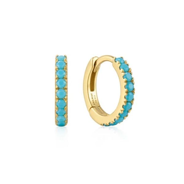 Sterling Silver Gold Plated Aqua Blue Row Huggie Hoop Earrings By Ania Haie Orin Jewelers Northville, MI