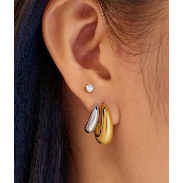 Sterling Silver Two Tone Dome Stud Hoop Earrings By Ania Haie Image 3 Orin Jewelers Northville, MI