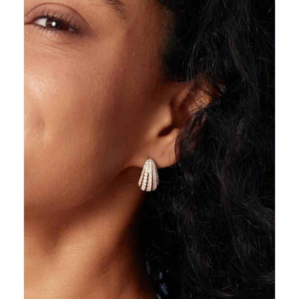 Sterling Silver Gold Plated Pave Shrimp Stud Hoop Earrings By Ania Haie Image 2 Orin Jewelers Northville, MI