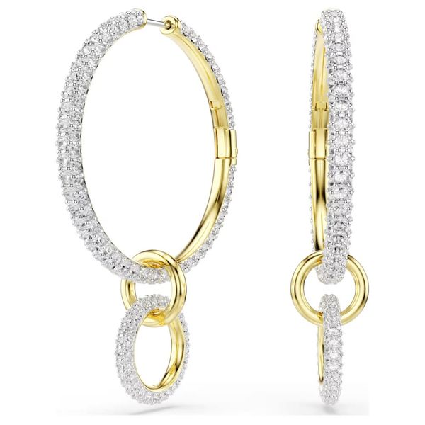 Swarovski Dextera Hoop Earrings - Round Cut, White, Gold-Tone Plated Image 2 Orin Jewelers Northville, MI