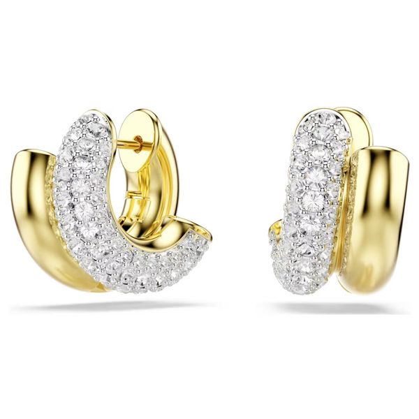 Swarovski Dextera Hoop Earrings - Round Cut, Mini, White, Gold-Tone Plated Image 2 Orin Jewelers Northville, MI