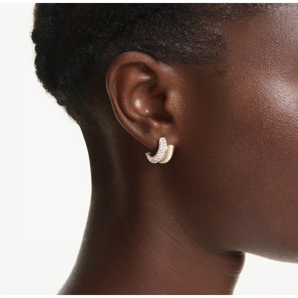 Swarovski Dextera Hoop Earrings - Round Cut, Mini, White, Gold-Tone Plated Image 3 Orin Jewelers Northville, MI
