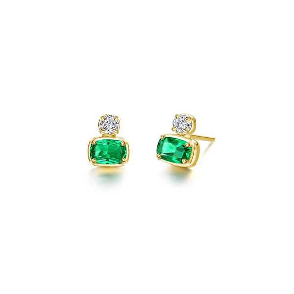 Sterling Silver Gold Plated Simulated Emerald And CZ Earrings Orin Jewelers Northville, MI