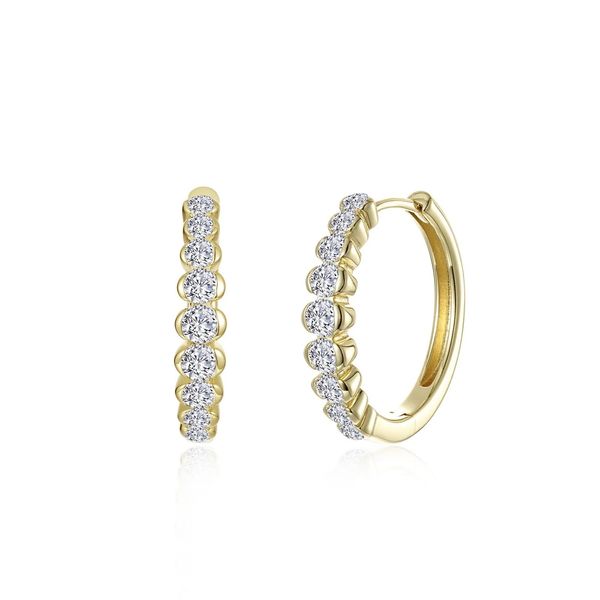 Sterling Silver Gold Plated Half Bezel Graduated Medium Hoops With CZs Orin Jewelers Northville, MI