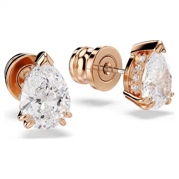 Swarovski Stilla Stud Earrings, Pear Cut, White, Rose Gold-Tone Plated Image 2 Orin Jewelers Northville, MI