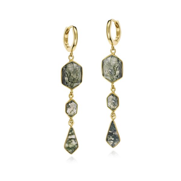 Sterling Silver Gold Vermeil Long Drop Earrings With Moss Agate By Jorge Revilla Orin Jewelers Northville, MI