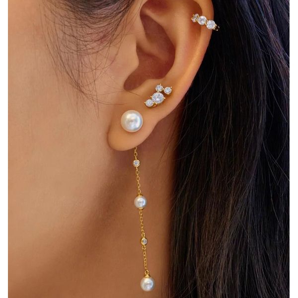 Sterling Silver Gold Plated Cascade Shell Pearl Station Drop Stud Earring By Ania Haie Image 2 Orin Jewelers Northville, MI