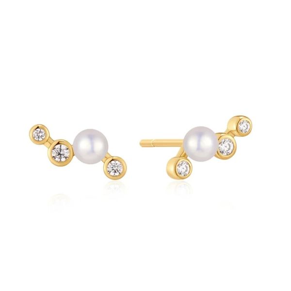 Sterling Silver Gold Plated Zig-Zag Shell Pearl Stud Earrings By Ania Haie Orin Jewelers Northville, MI