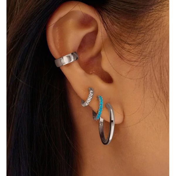 Sterling Silver Aqua Blue Row Huggie Hoop Earrings By Ania Haie Image 2 Orin Jewelers Northville, MI