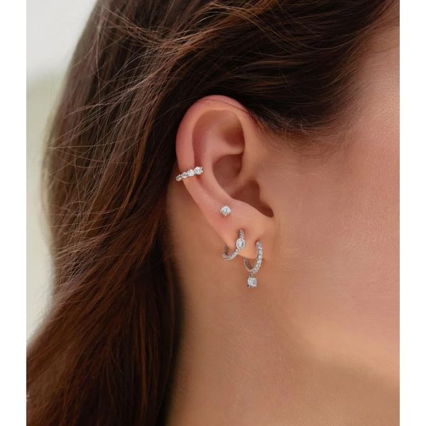 Sterling Silver Pave Row & Bezel-Set Huggie Hoop Earrings By Ania Haie Image 2 Orin Jewelers Northville, MI