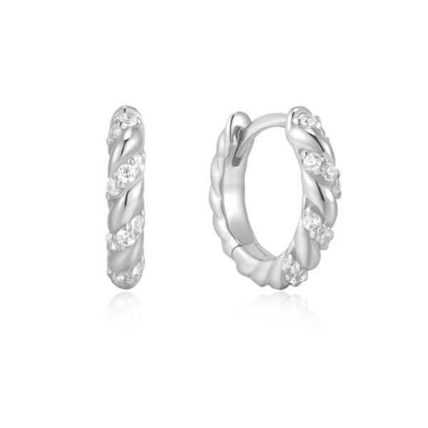Sterling Silver Sparkle Twisted Huggie Hoop Earrings By Ania Haie Orin Jewelers Northville, MI