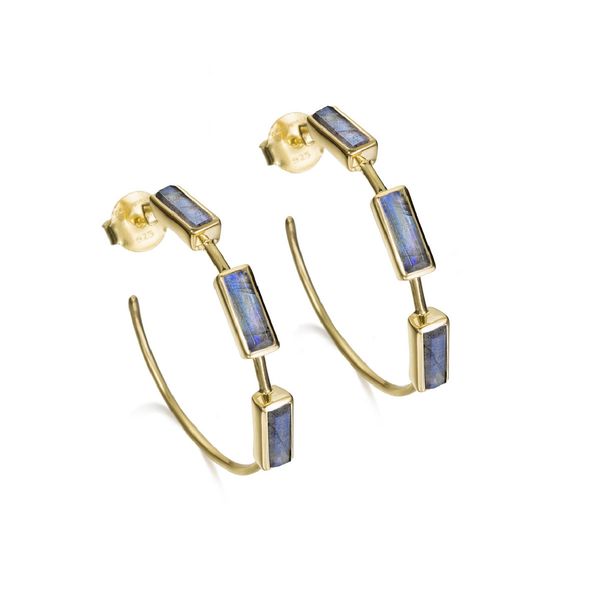 Sterling Silver With 18K Gold Vermeil Hoop Earrings With Geometric Labradorites By Jorge Revilla Orin Jewelers Northville, MI