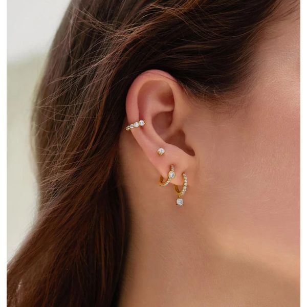 Sterling Silver Gold Plated Pave Row & Bezel-Set Huggie Hoop Earrings By Ania Haie Image 2 Orin Jewelers Northville, MI