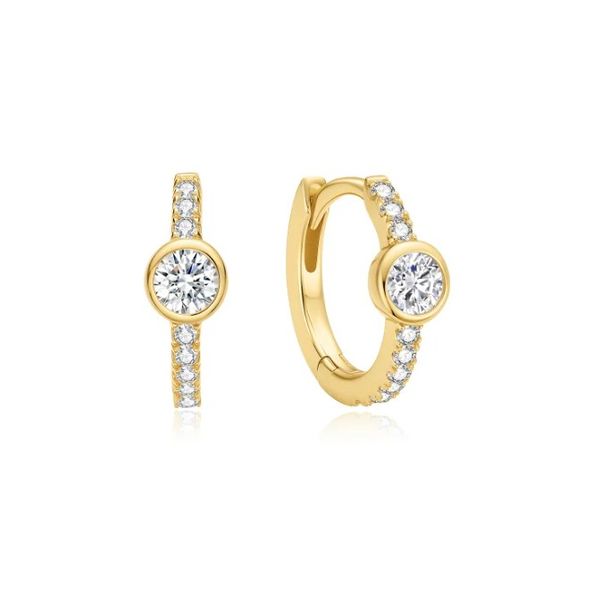 Sterling Silver Gold Plated Pave Row & Bezel-Set Huggie Hoop Earrings By Ania Haie Orin Jewelers Northville, MI