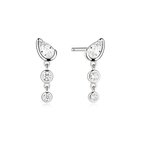 Sterling Silver Teardrop & Bezel Round Dangle Stud Earrings By Ania Haie Orin Jewelers Northville, MI