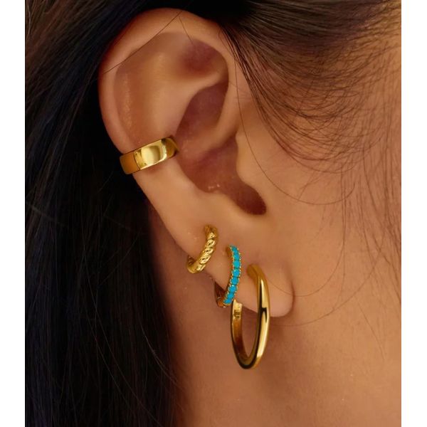 Sterling Silver Gold Plated Aqua Blue Row Huggie Hoop Earrings By Ania Haie Image 2 Orin Jewelers Northville, MI