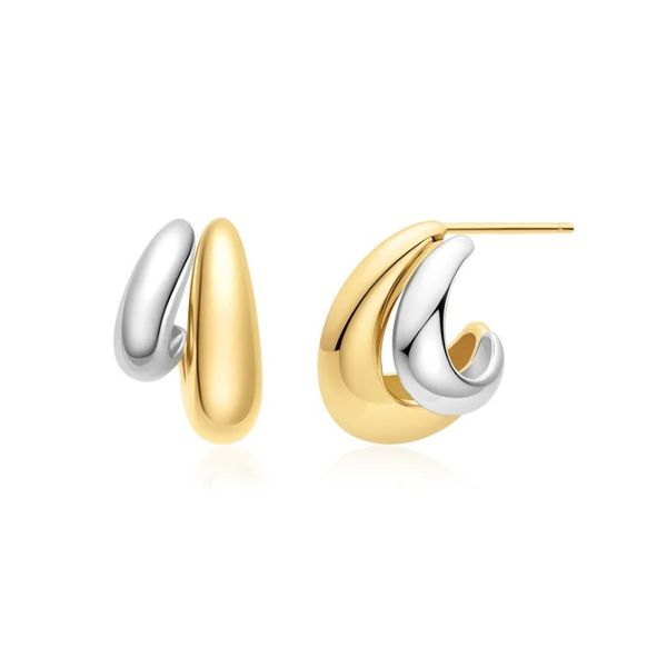 Sterling Silver Two Tone Dome Stud Hoop Earrings By Ania Haie Image 2 Orin Jewelers Northville, MI