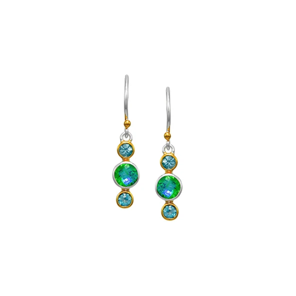 Sterling Silver & 22K Gold Vermeil Earrings With Baby Blue Topaz & Blue Green Quartz by Michou Orin Jewelers Northville, MI