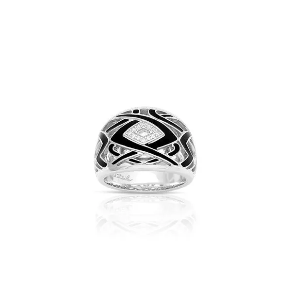 Lady's Sterling Silver Virago Ring With Black Enamel & White CZs Orin Jewelers Northville, MI
