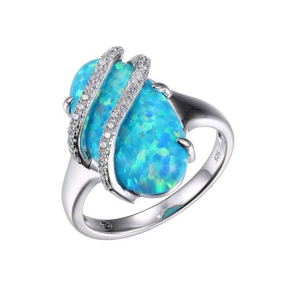 Sterling Silver Ring with Synthetic Blue Opal and CZs Orin Jewelers Northville, MI