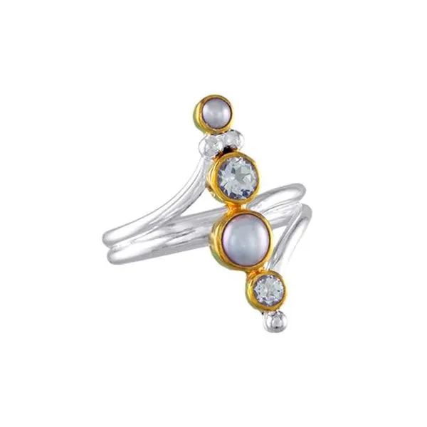 Sterling Silver and 22K Gold Vermeil Pearl & White Topaz Ring Orin Jewelers Northville, MI