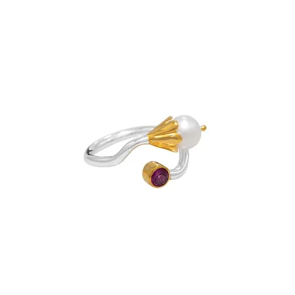 Sterling Silver  Gold Vermeil Freshwater Pearl & Garnet Ring Orin Jewelers Northville, MI