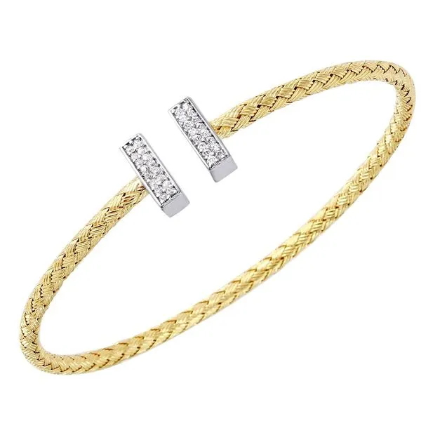 Lady's SS & Rhodium Plated Woven Bella 3mm Cuff w/CZs Orin Jewelers Northville, MI