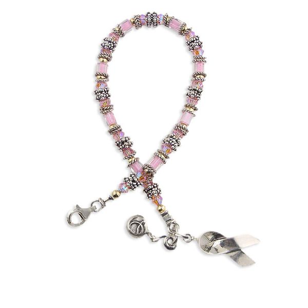 Lady's SS & Pink Crystal Miyuki Style Breast Cancer Awareness Bracelet Orin Jewelers Northville, MI
