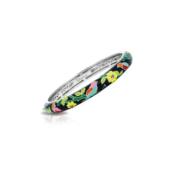 Lady's Sterling Silver Songbird Bangle Bracelet With Black Multi-Color Enamel & White CZs Orin Jewelers Northville, MI
