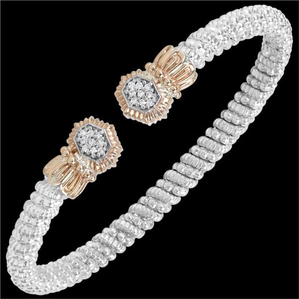 Sterling Silver & 14 Karat Rose Gold 4mm Bracelet by ALWAND VAHAN With 20 Diamonds Orin Jewelers Northville, MI