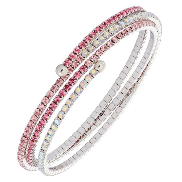 Gradient Pinks & Aurora Borealis Tones Crystal Bracelet, 3 Row White Orin Jewelers Northville, MI