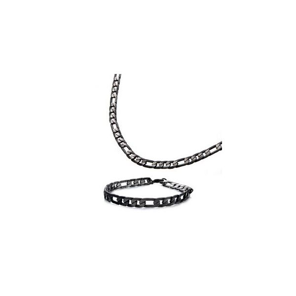 Stainless Steel Black Plated Diamond Cut Figaro Bracelet Orin Jewelers Northville, MI