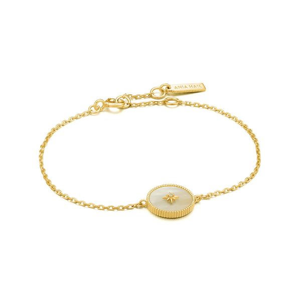 Silver Silver Gold Plated Gold Mother Of Pearl Emblem Bracelet by Ania Haie Orin Jewelers Northville, MI