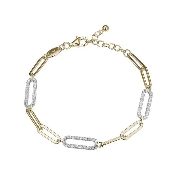 Sterling Silver Yellow Plated Paperclip Bracelet with CZs Orin Jewelers Northville, MI
