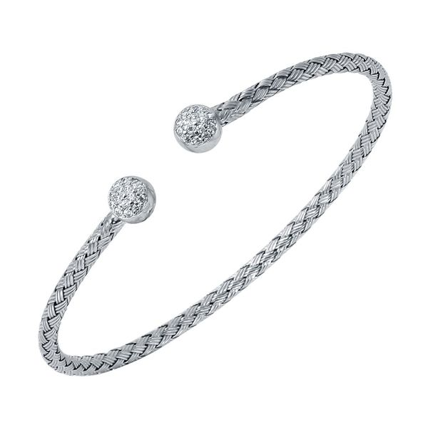 Sterling Silver & Rhodium Plated Cuff Bracelet With CZs Orin Jewelers Northville, MI