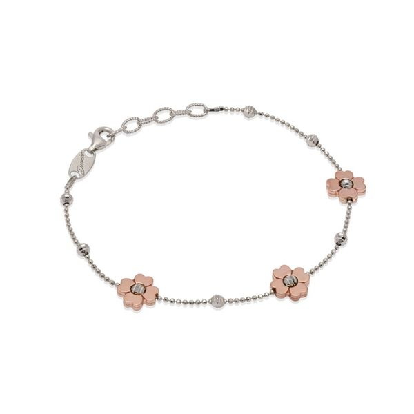 Sterling Silver Bead Bracelet With Rose Tone Flowers Orin Jewelers Northville, MI