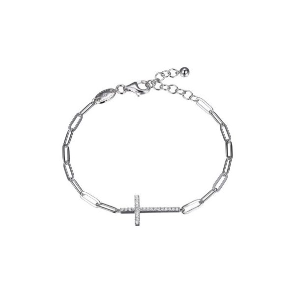 Sterling Silver Paperclip Bracelet With CZ Cross, Rhodium Finish Orin Jewelers Northville, MI