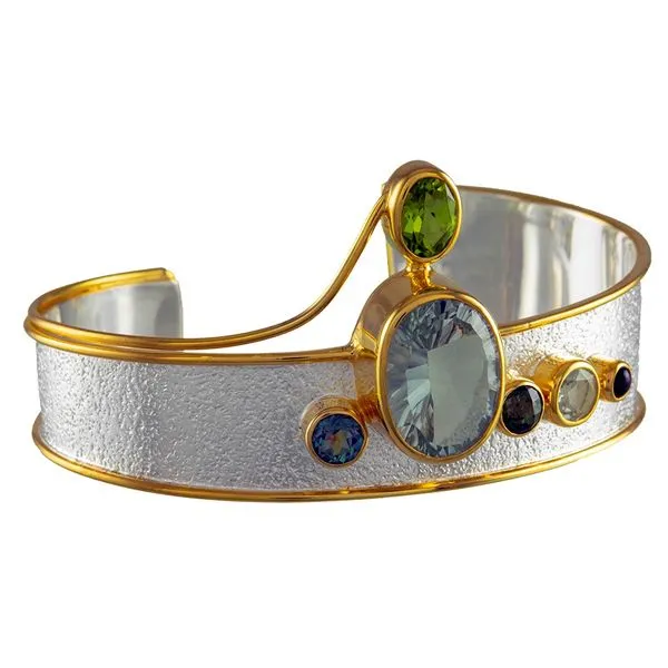 Sterling Silver And 22k Gold Vermeil Cuff Bracelet with Multiple Gemstones Orin Jewelers Northville, MI