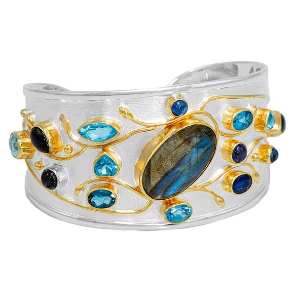 Sterling Silver And 22k Gold Vermeil Cuff Bracelet With Multiple Gemstones Orin Jewelers Northville, MI