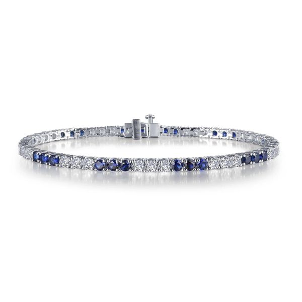 Sterling Silver CZ & Simulated Sapphire Bracelet, 7.25