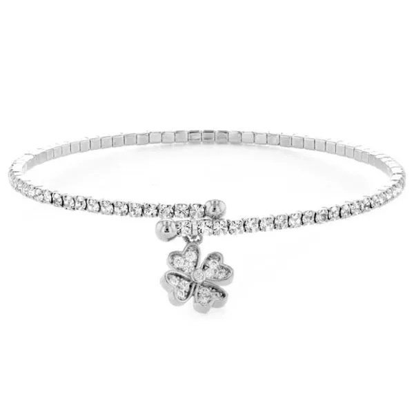 Metal Bracelet With White Crystals & Dangle Clover Charm Orin Jewelers Northville, MI