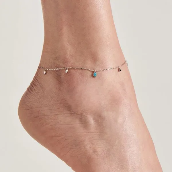 Sterling Silver Turquoise Drop Pendant Anklet Image 2 Orin Jewelers Northville, MI