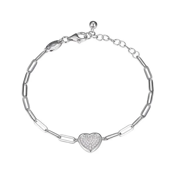 Sterling Silver Paperclip Bracelet With Pave CZ Heart In Center Orin Jewelers Northville, MI