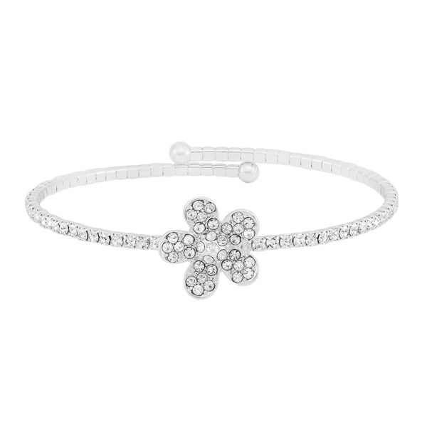Metal Bracelet With White Crystals & Flower Charm Orin Jewelers Northville, MI