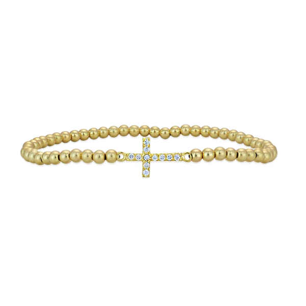 Sterling Silver Gold Plated Stretch Bracelet With Small CZ Cross Orin Jewelers Northville, MI