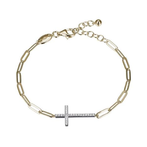 Sterling Silver & Yellow Plated Paperclip Bracelet With CZ Cross Orin Jewelers Northville, MI