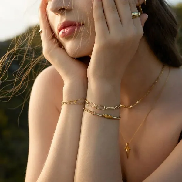 Sterling Silver Gold Plated Geometric Chunky Chain Bracelet Image 2 Orin Jewelers Northville, MI