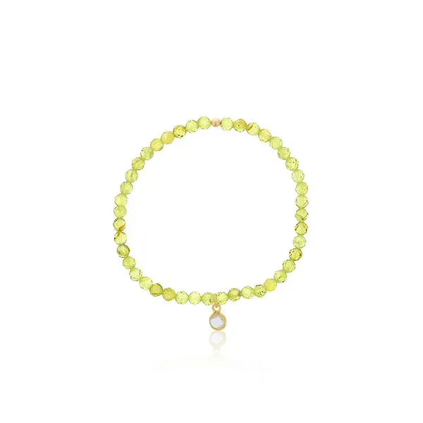 Genuine Peridot Bracelet With Gold Plated Moonstone Bezel Charm Orin Jewelers Northville, MI